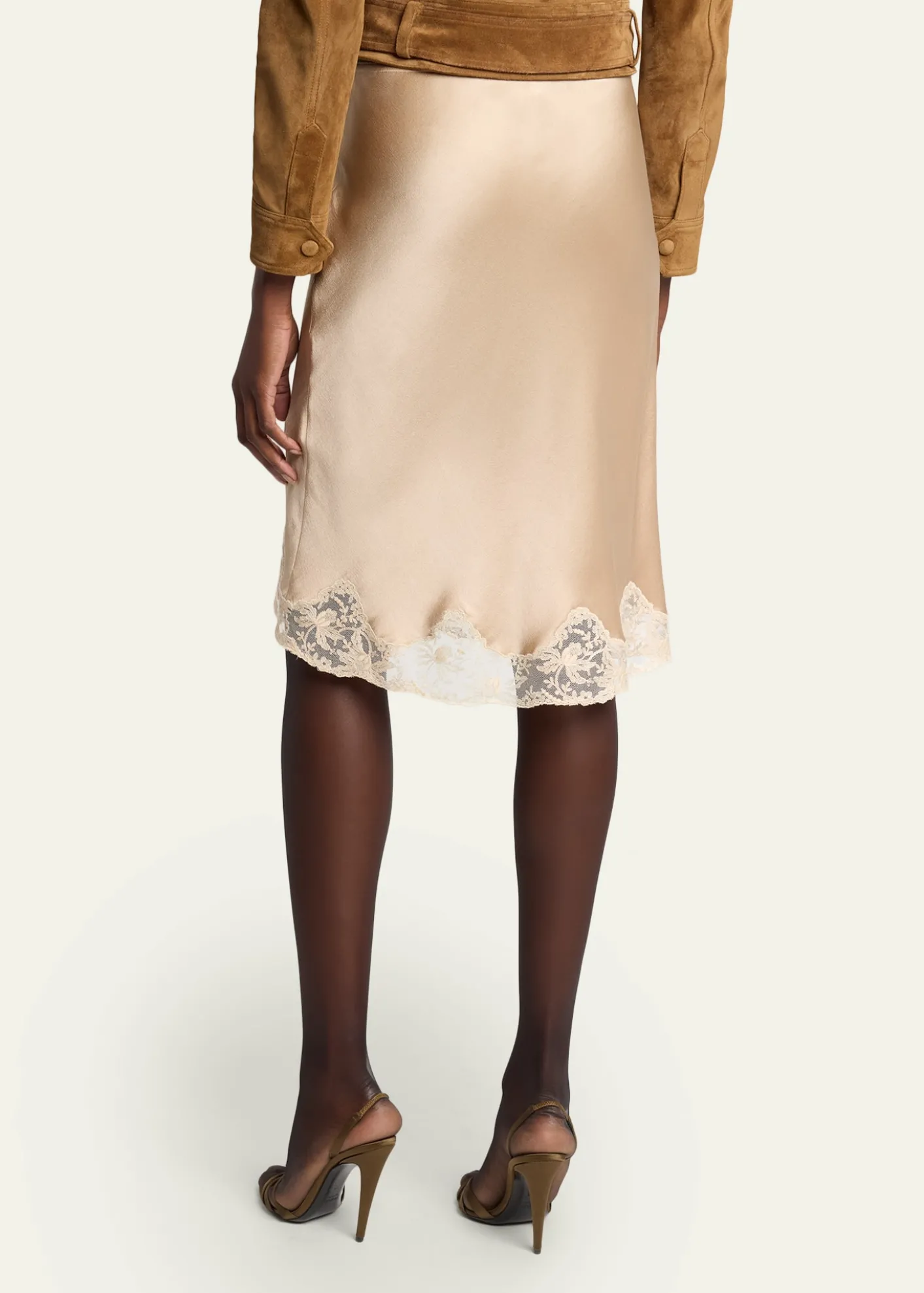 Saint LaurentLace-Trim Satin Knee-Length Skirt