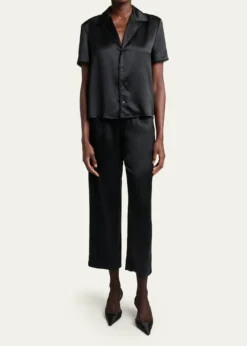 Saint LaurentLace-Trim Short-Sleeve Silk Pajama Shirt