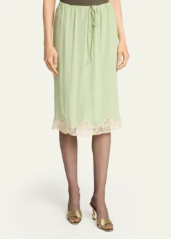 Saint LaurentLace-Trim Silk Midi Skirt