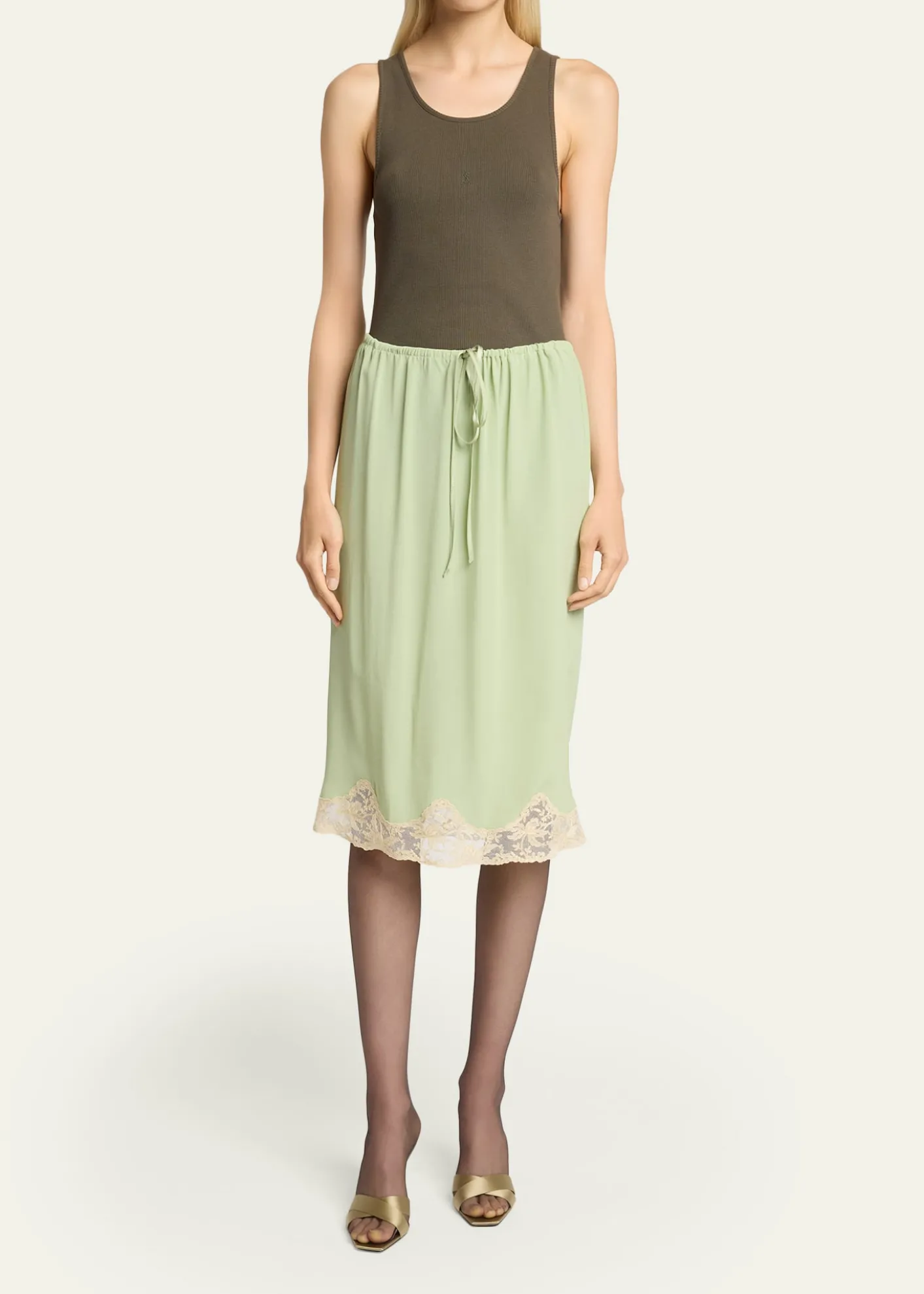 Saint LaurentLace-Trim Silk Midi Skirt