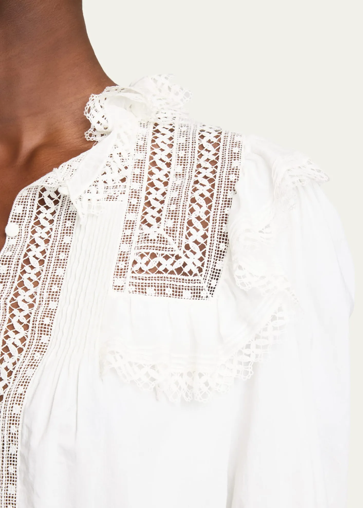 Saint LaurentLace-Yoke Ruffle Poplin Blouse