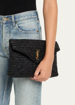 Saint LaurentLarge Envelope Flap YSL Clutch Bag in Raffia