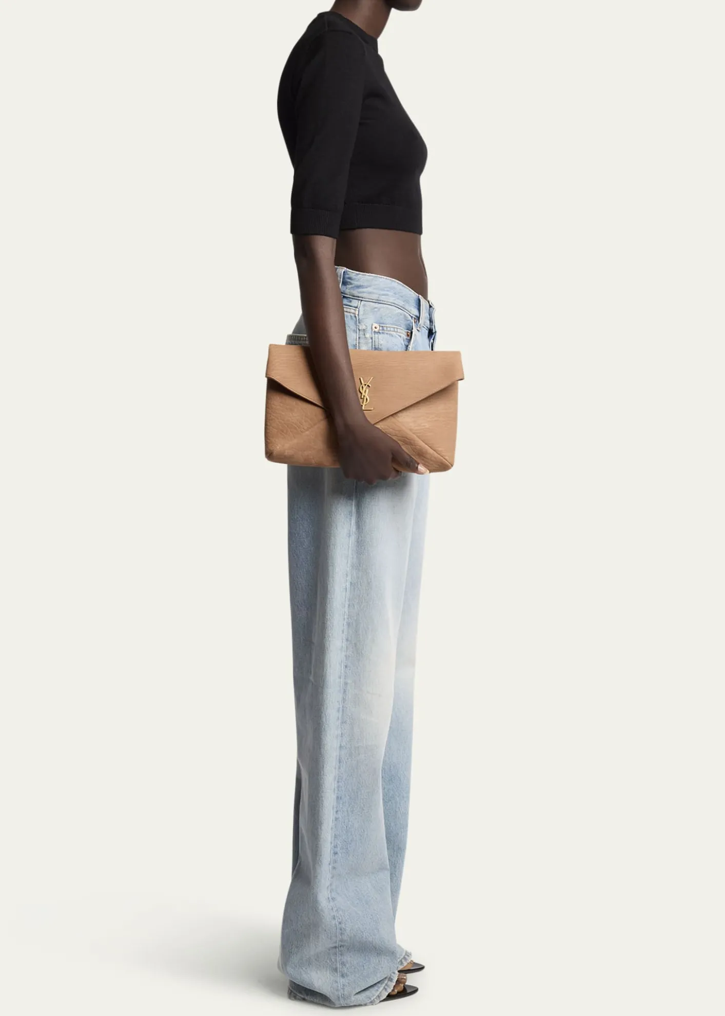 Saint LaurentLarge YSL Envelope Pouch Clutch Bag in Pebbled Leather