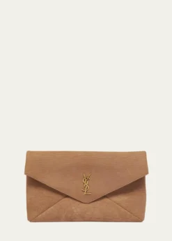 Saint LaurentLarge YSL Envelope Pouch Clutch Bag in Pebbled Leather