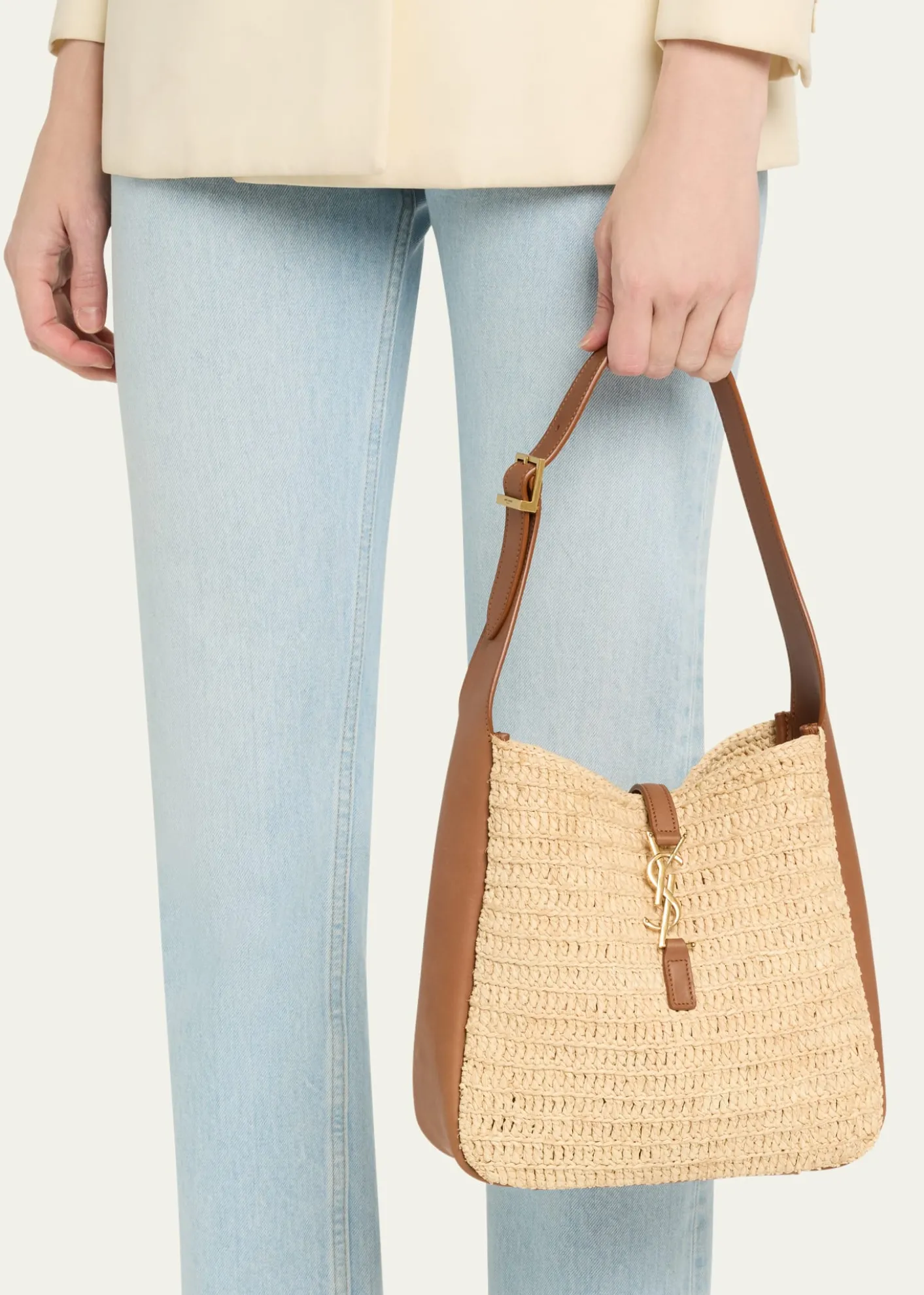 Saint LaurentLe 5 A 7 Small Shoulder Bag in Raffia and Leather