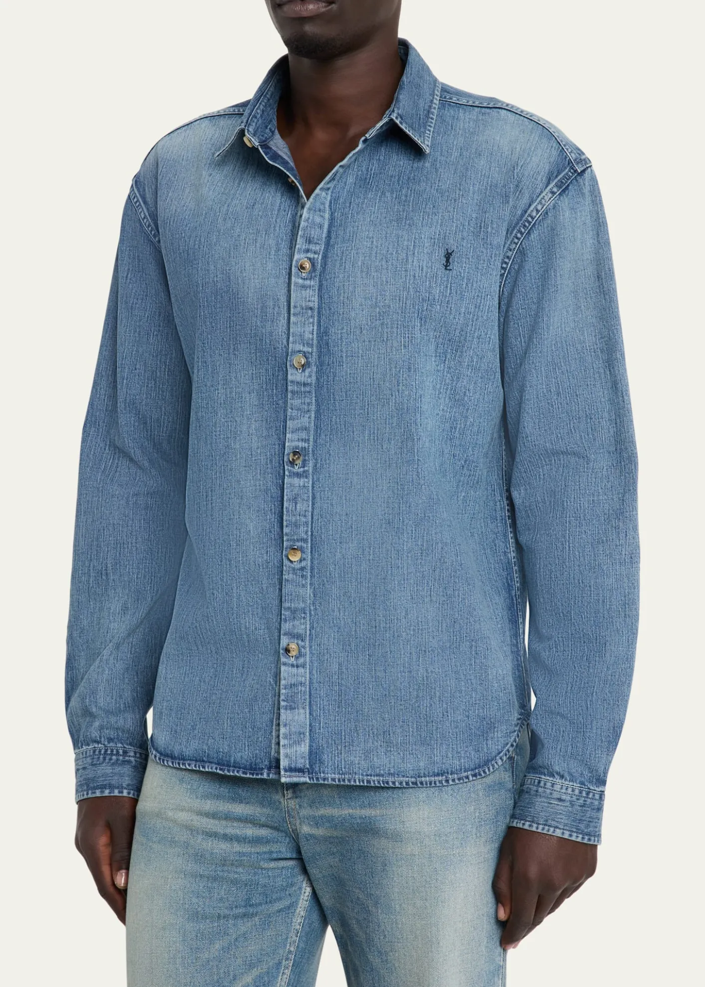Saint LaurentMen's Cassandra Denim Button-Down Shirt