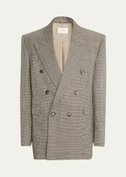 Saint LaurentMen's Double-Breasted Check Wool Blazer