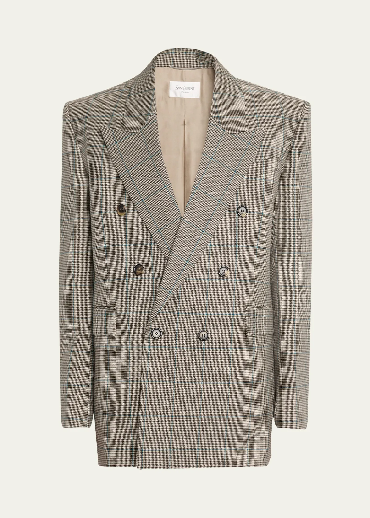 Saint LaurentMen's Double-Breasted Check Wool Blazer