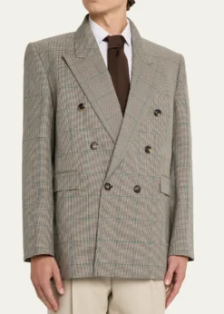 Saint LaurentMen's Double-Breasted Check Wool Blazer