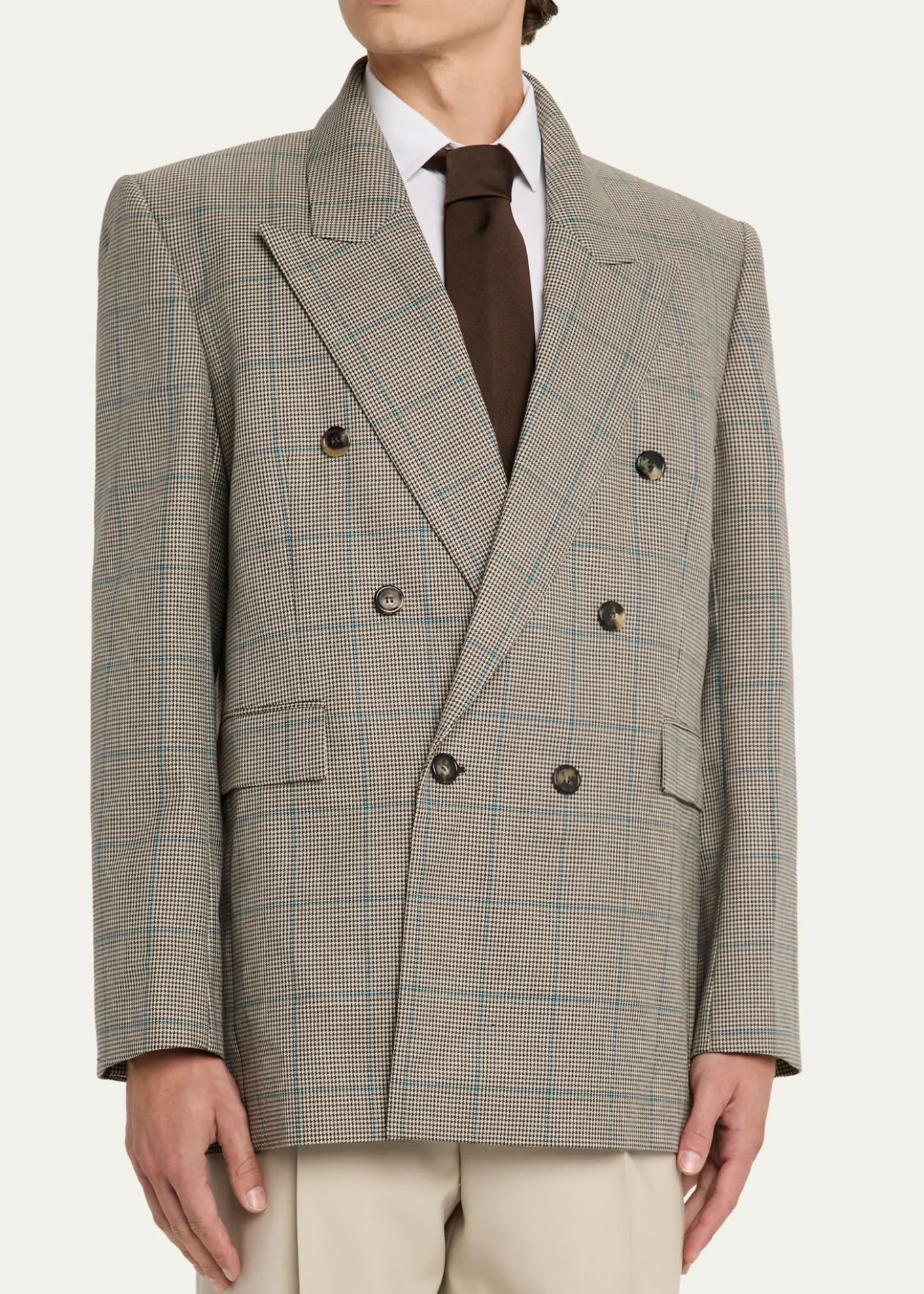 Saint LaurentMen's Double-Breasted Check Wool Blazer