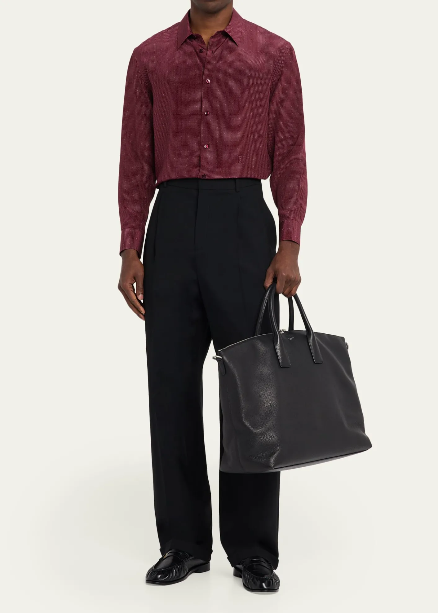 Saint LaurentMen's Grained Leather Bowling Tote Bag