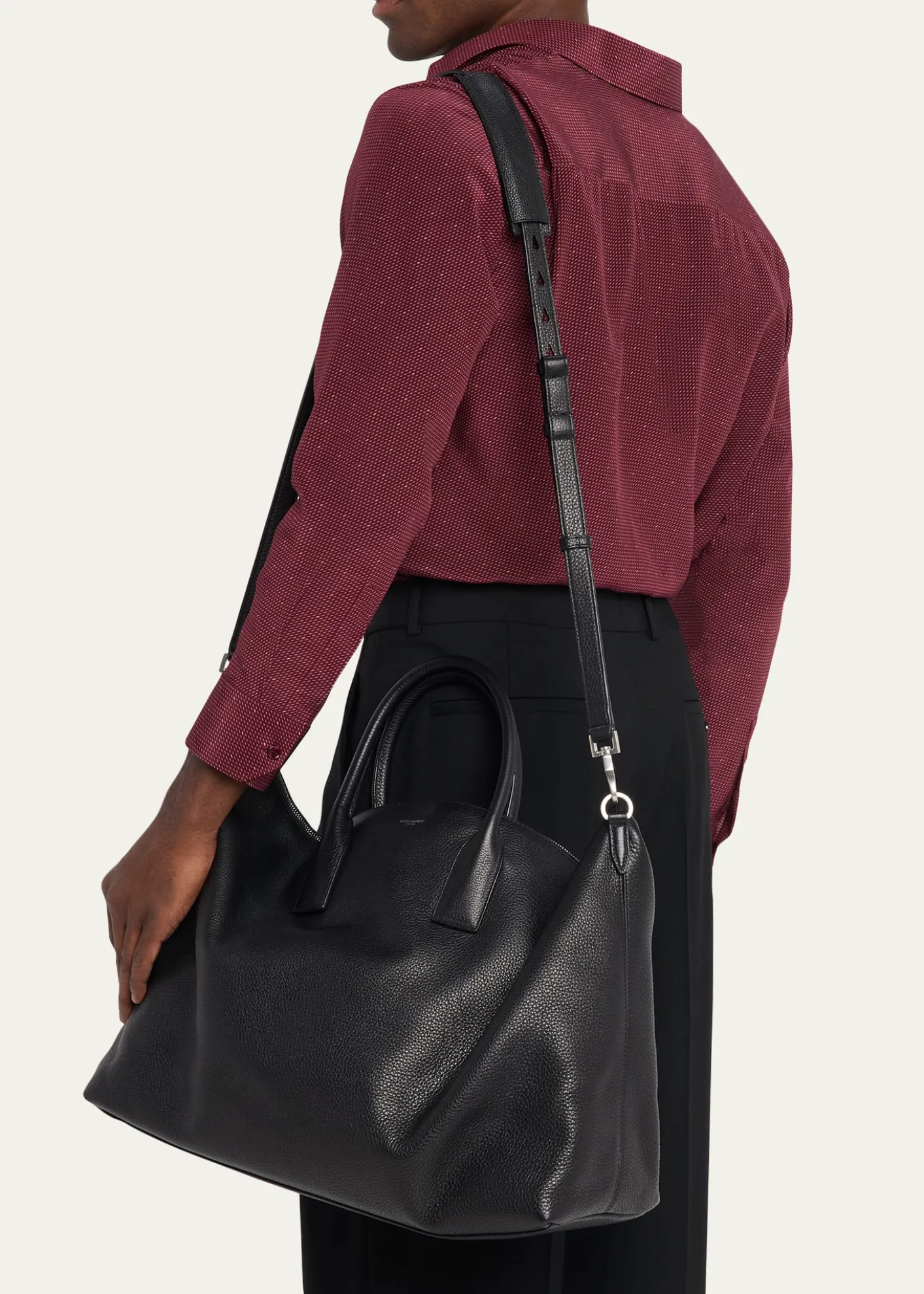 Saint LaurentMen's Grained Leather Bowling Tote Bag