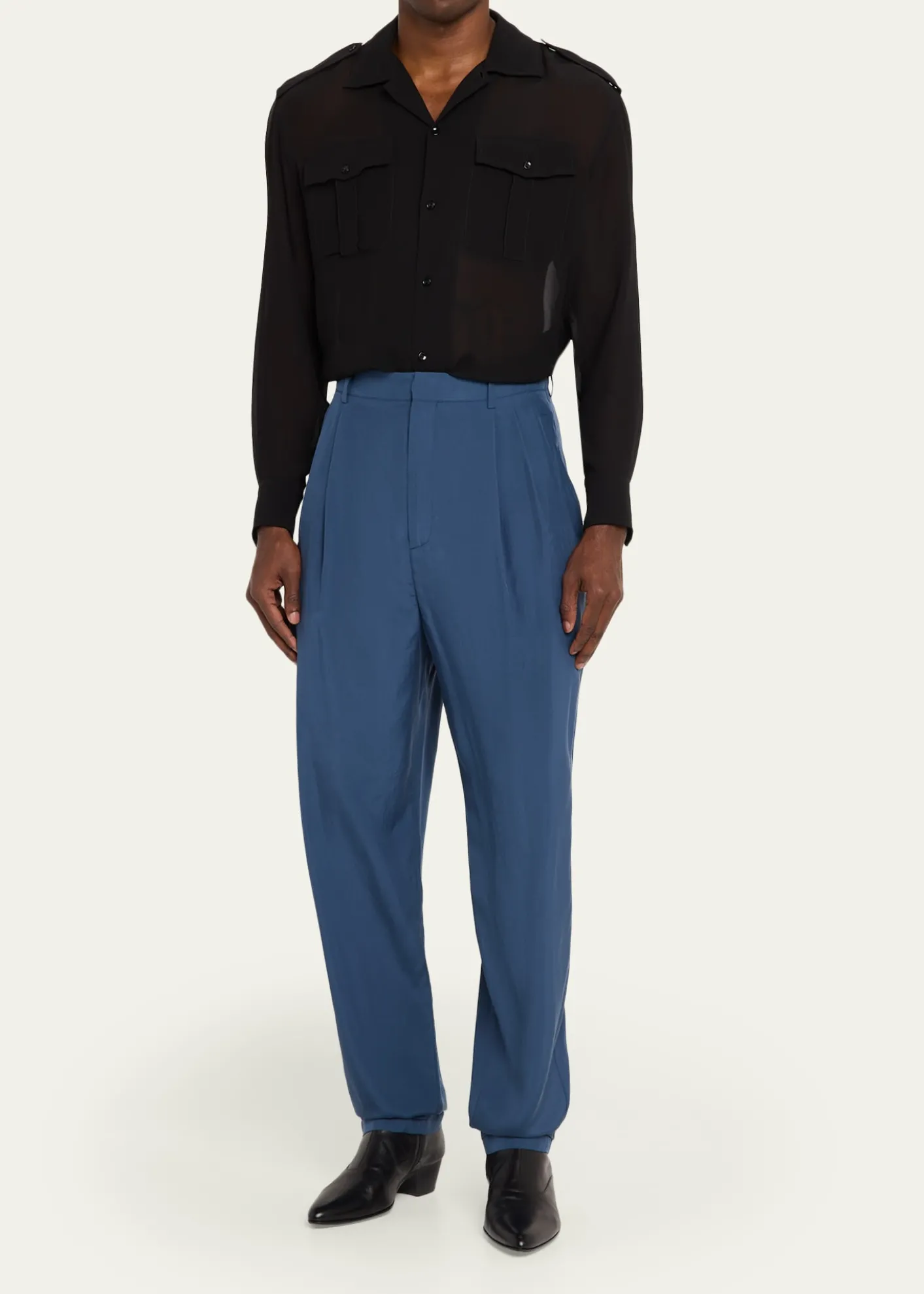 Saint LaurentMen's Silk Habotai Pleated Trousers
