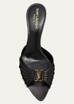 Saint Laurent60mm Babylone YSL Ruched Leather Mule Sandals