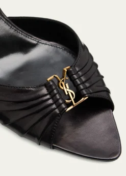 Saint Laurent60mm Babylone YSL Ruched Leather Mule Sandals