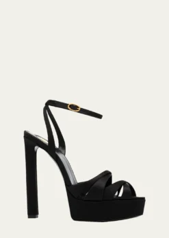 Saint Laurent110mm Chandelle Satin Platform Sandals