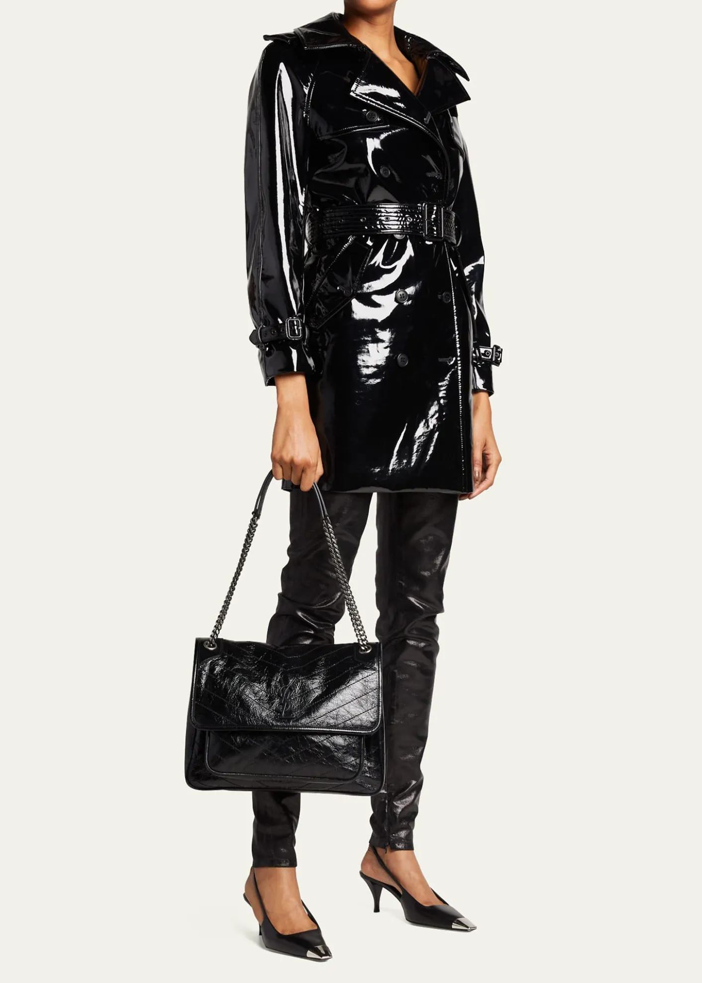 Saint LaurentNiki Large Flap YSL Shoulder Bag in Crinkled Leather