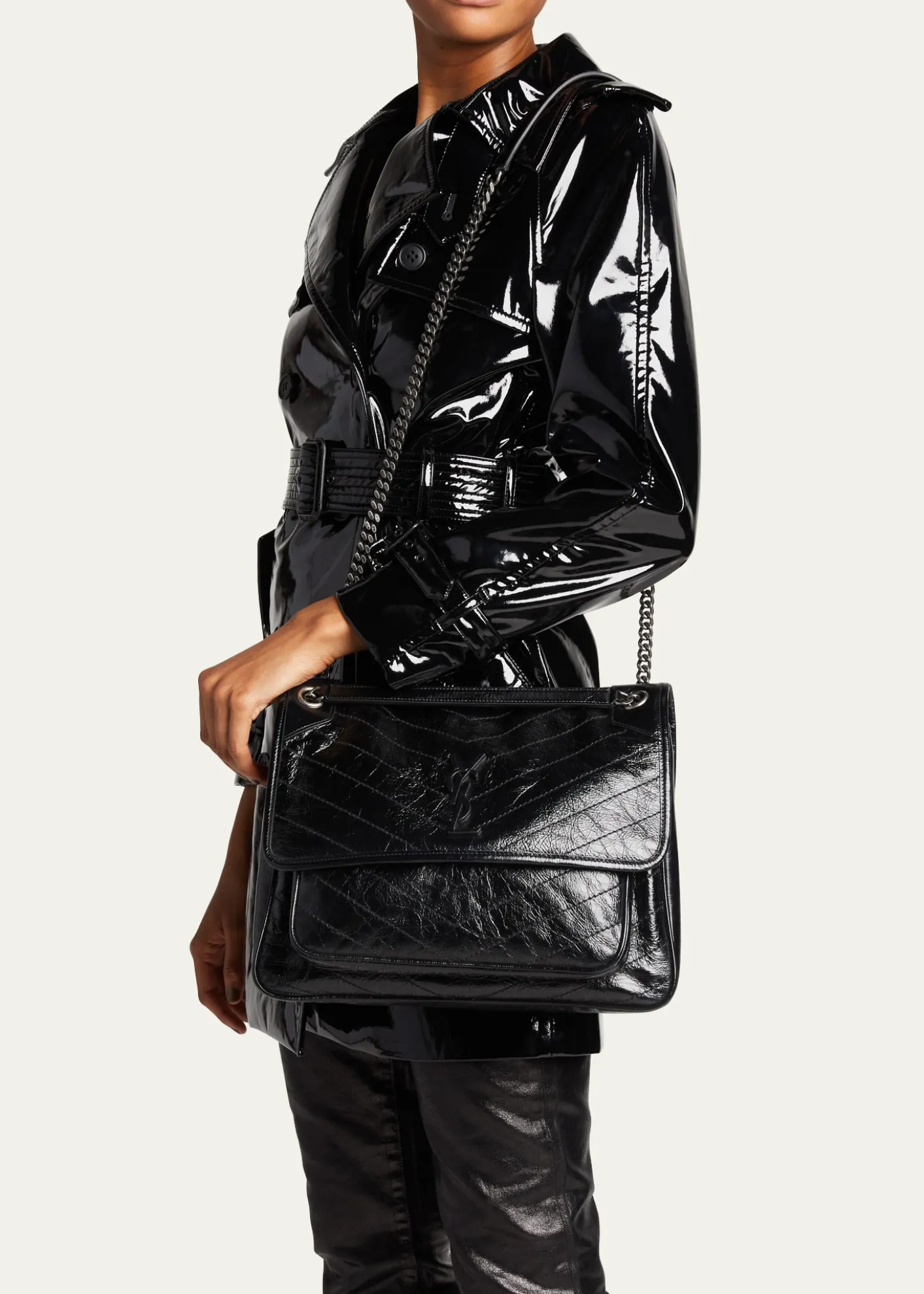 Saint LaurentNiki Large Flap YSL Shoulder Bag in Crinkled Leather
