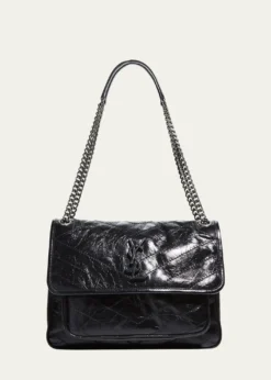 Saint LaurentNiki Medium Flap YSL Shoulder Bag in Crinkled Leather