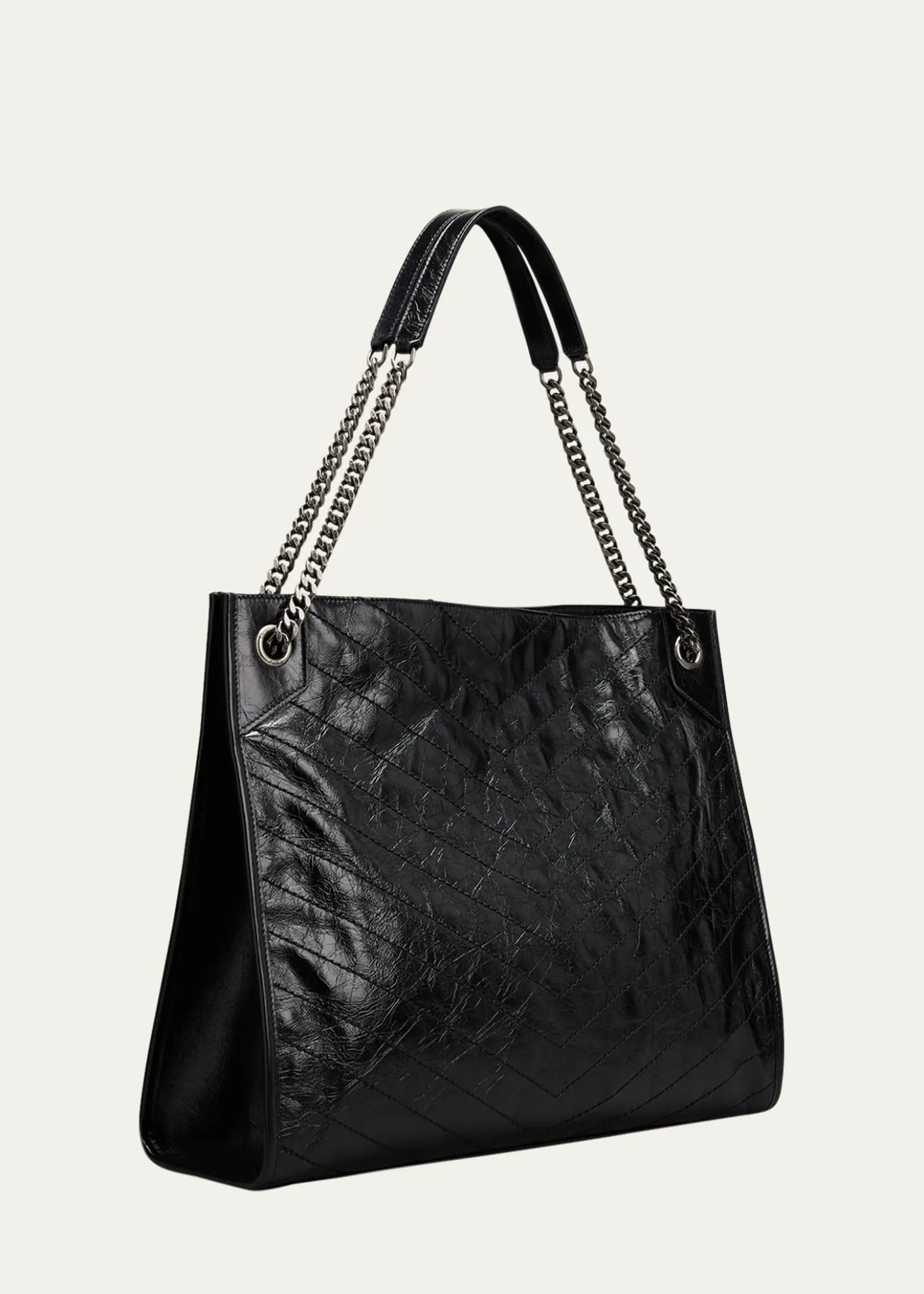 Saint LaurentNiki Medium YSL Shopper Tote Bag in Crinkled Leather