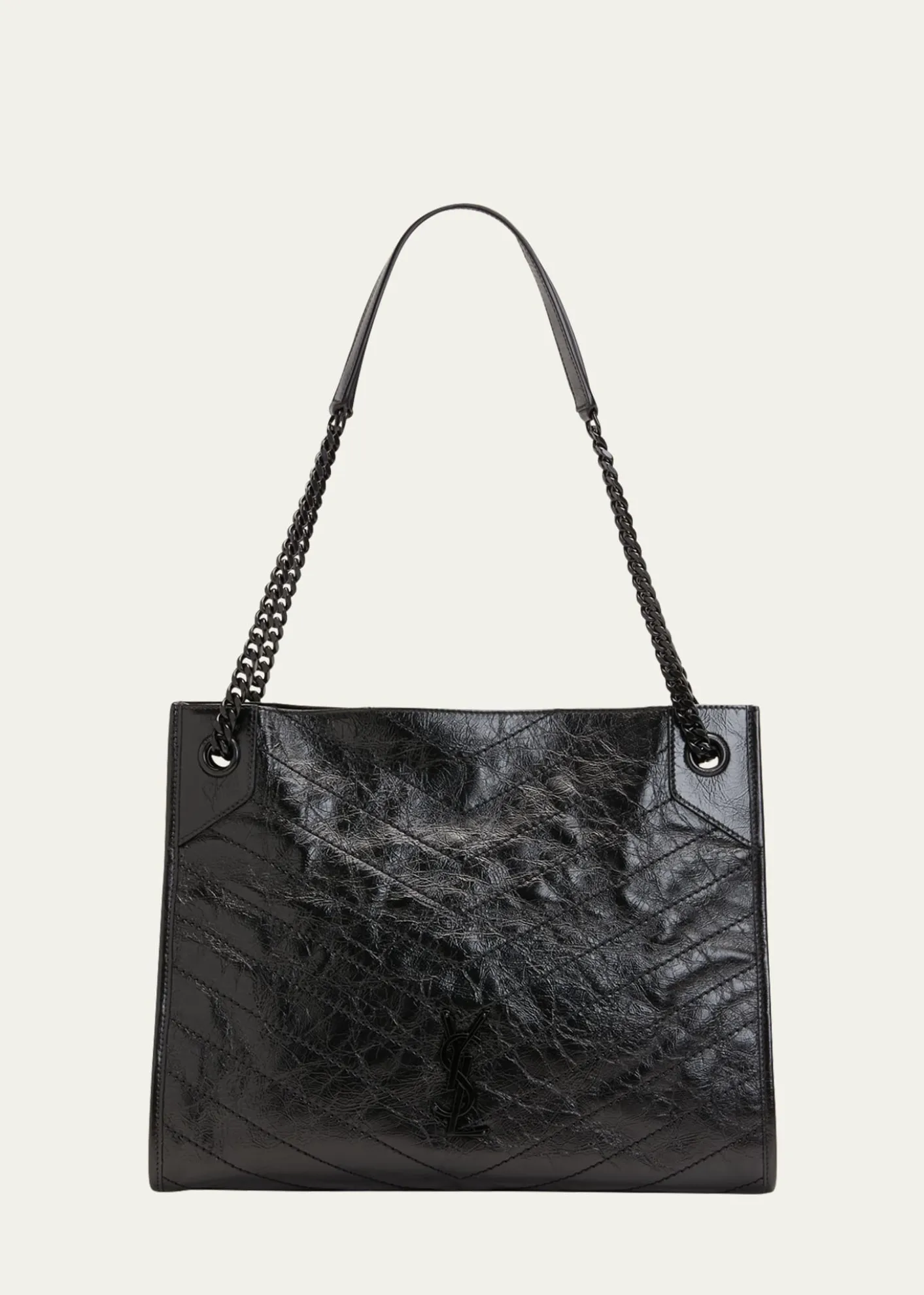 Saint LaurentNiki Medium YSL Shopper Tote Bag in Crinkled Leather