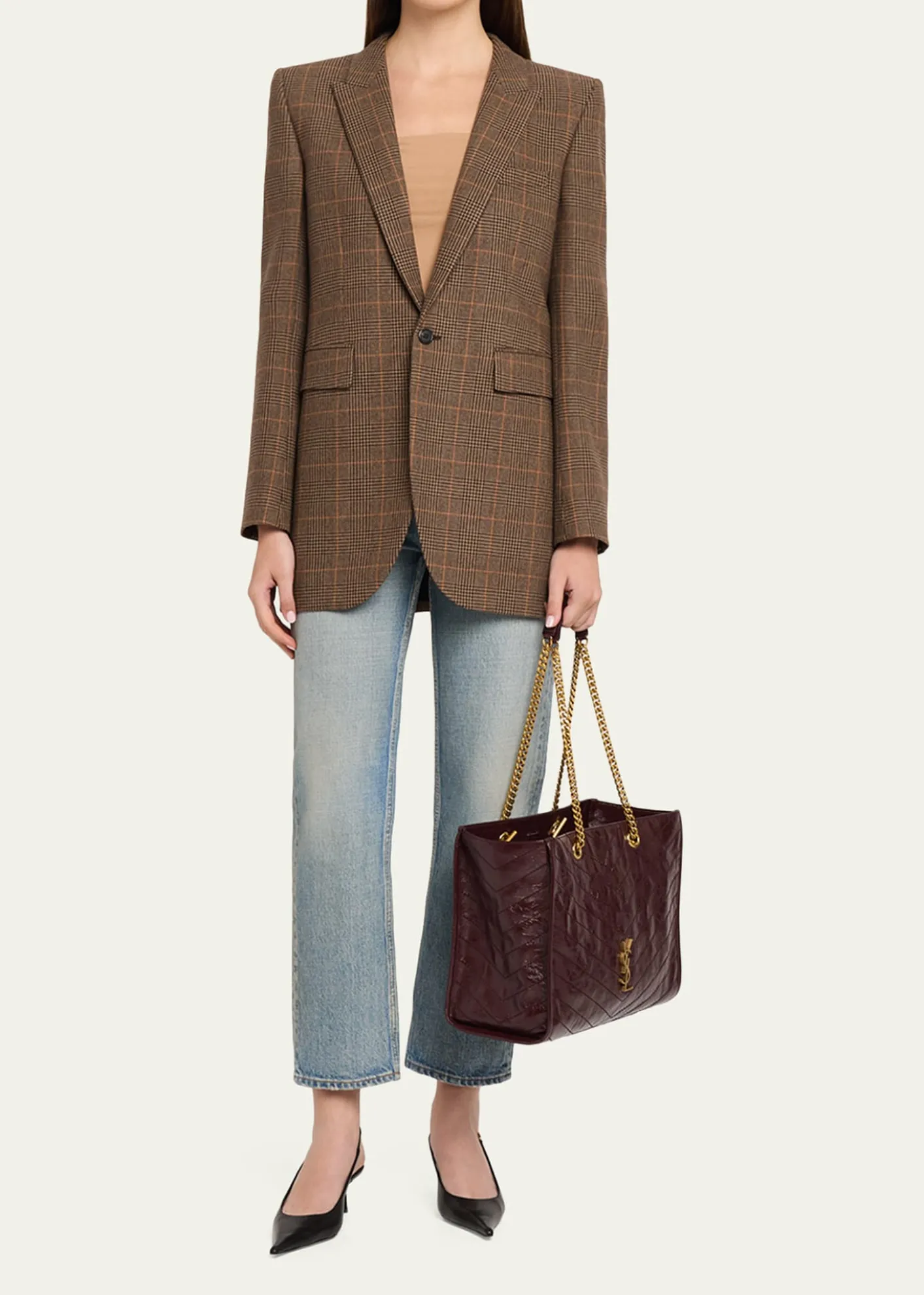 Saint LaurentNiki YSL Chevron Quilted Shopping Tote Bag