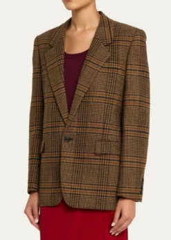 Saint LaurentOversized Check Single-Breasted Blazer Jacket