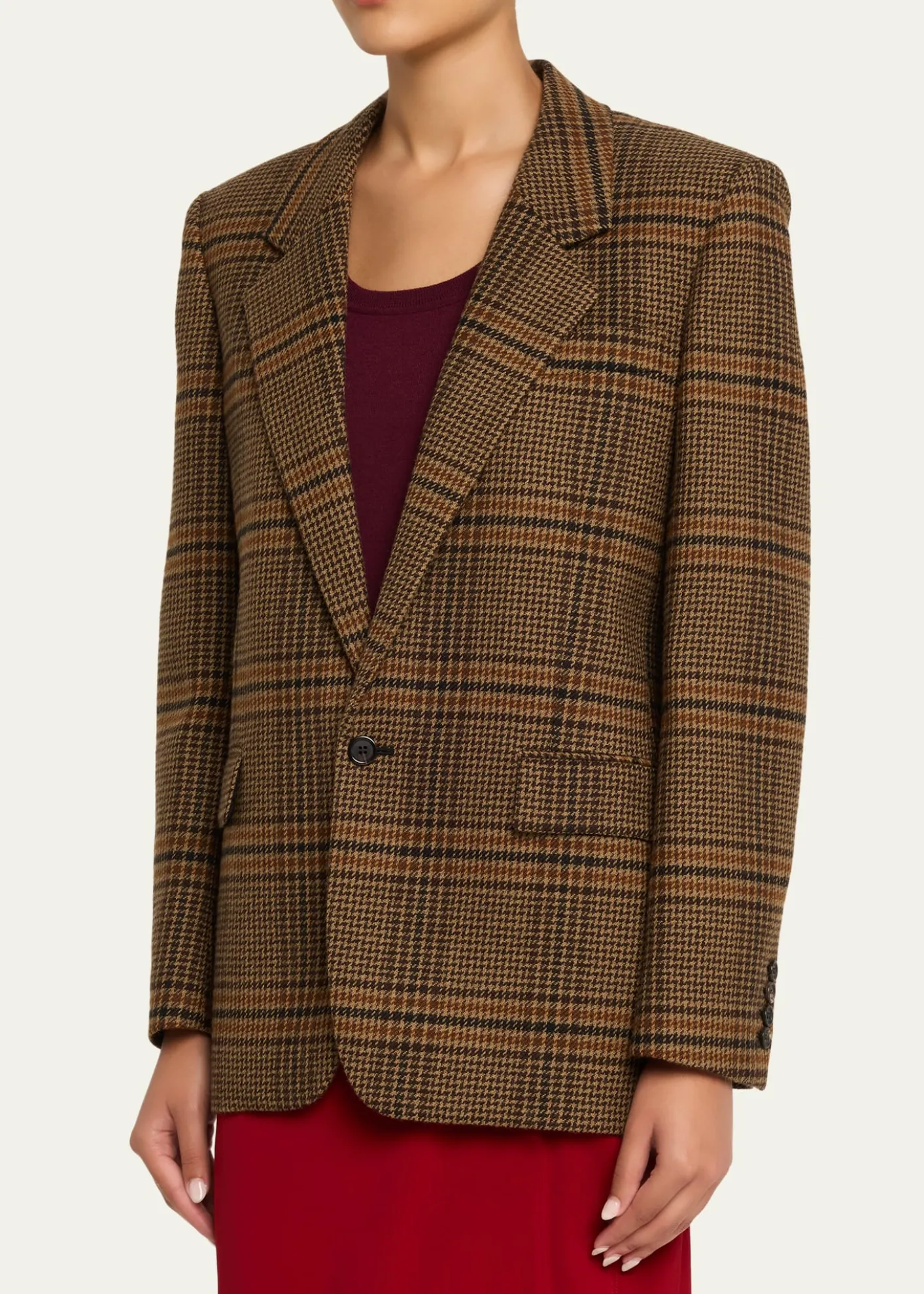 Saint LaurentOversized Check Single-Breasted Blazer Jacket