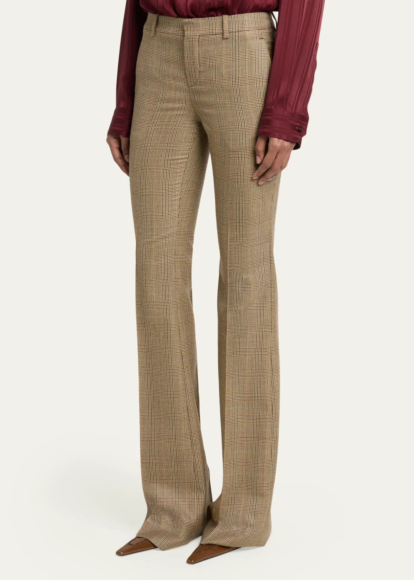 Saint LaurentPuppytooth Prince of Wales Wool Flared Pants