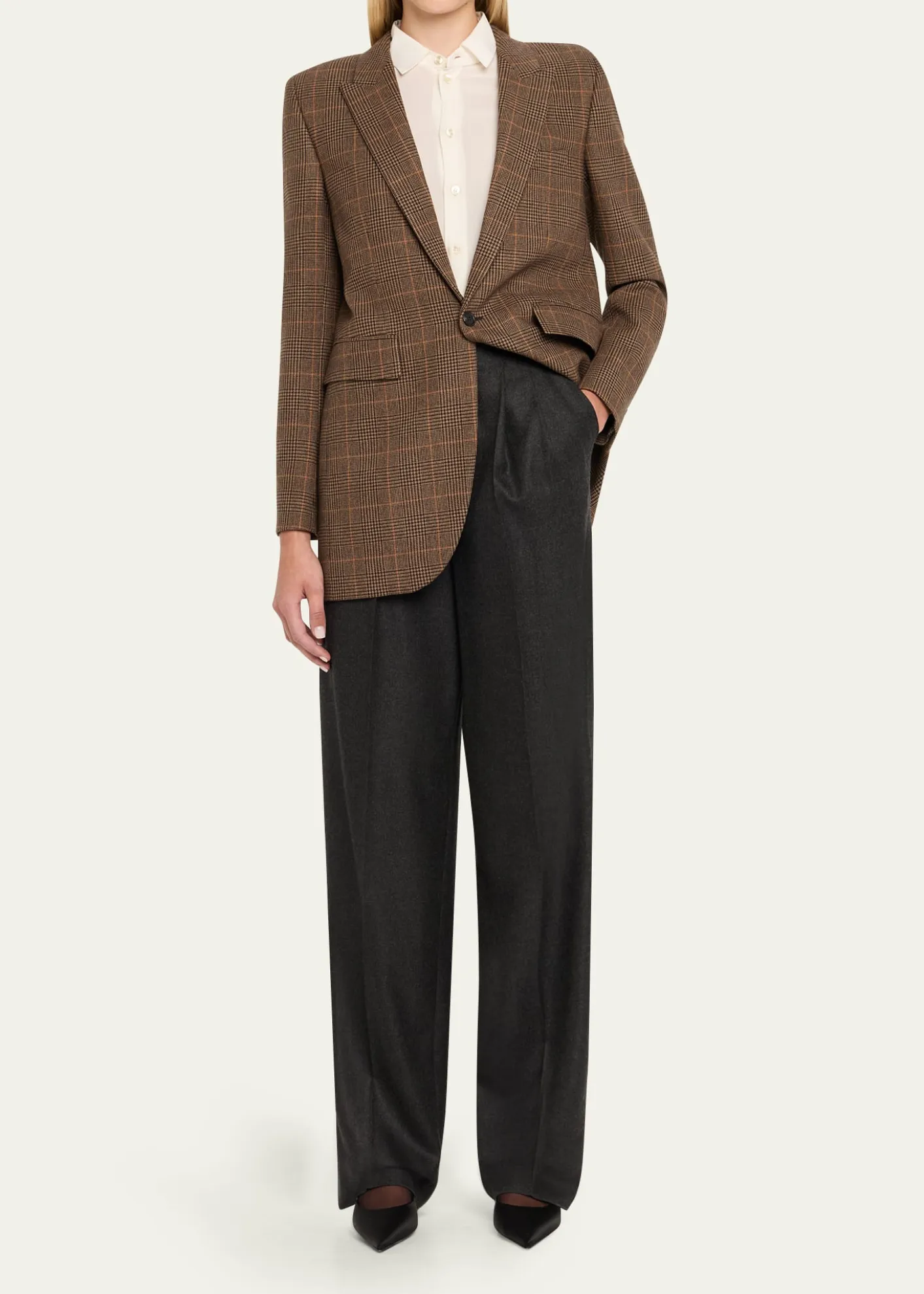 Saint LaurentSingle-Breasted Slim Houndstooth Plaid Blazer