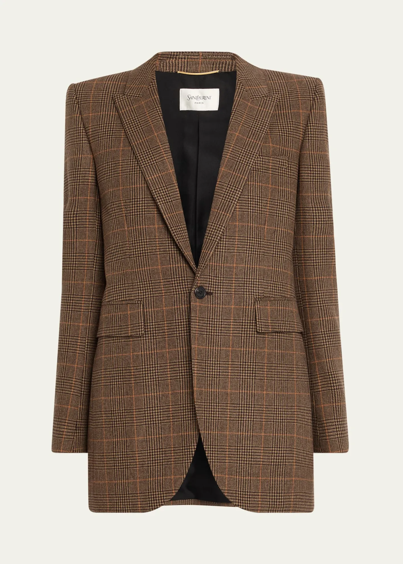 Saint LaurentSingle-Breasted Slim Houndstooth Plaid Blazer