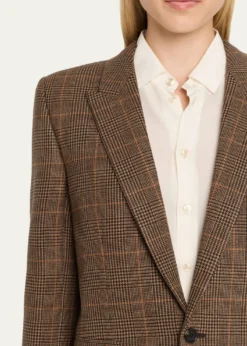 Saint LaurentSingle-Breasted Slim Houndstooth Plaid Blazer