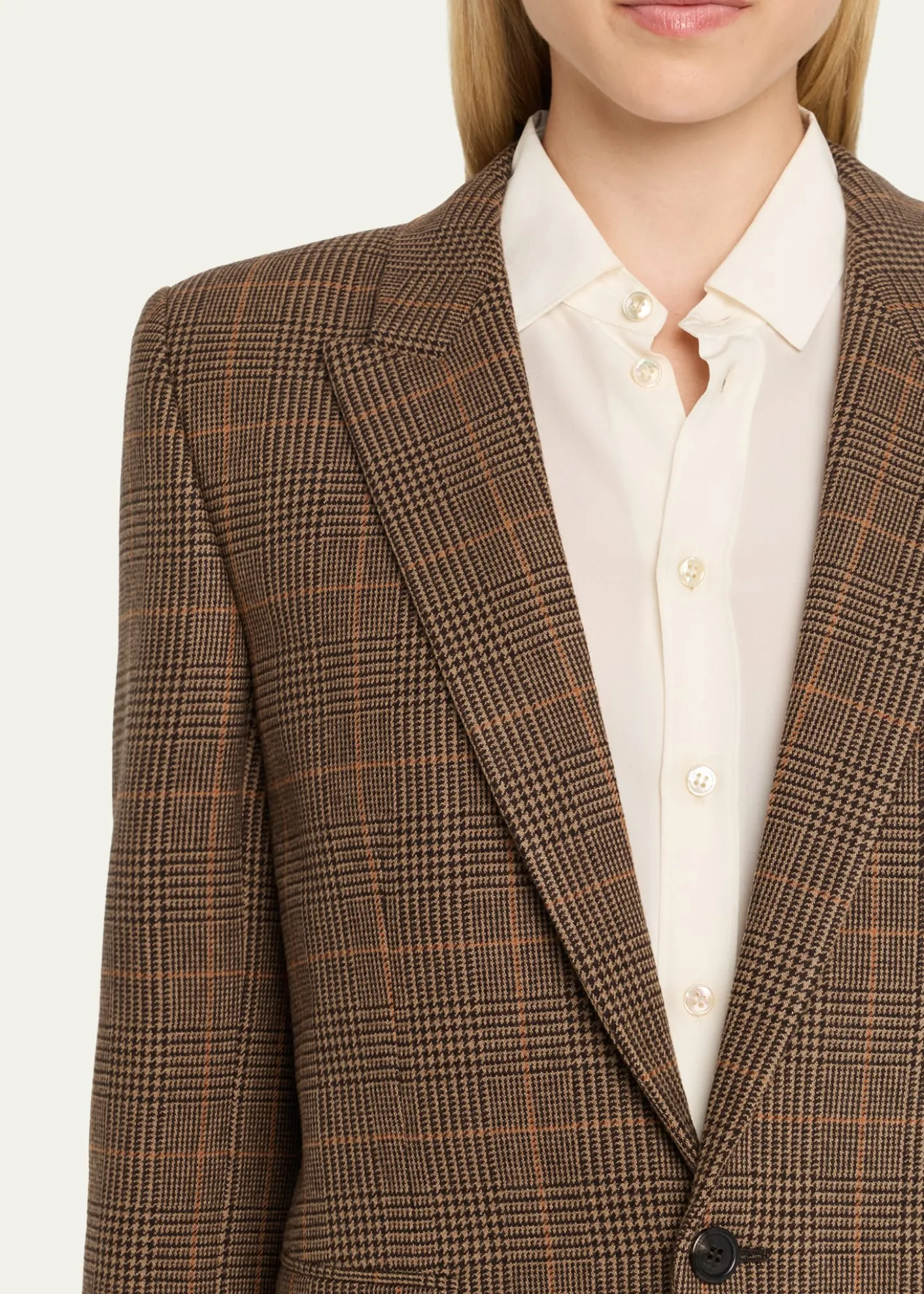 Saint LaurentSingle-Breasted Slim Houndstooth Plaid Blazer