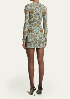 Saint LaurentStretch Brocade Decollete Mini Dress