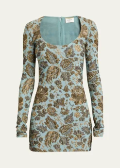 Saint LaurentStretch Brocade Decollete Mini Dress