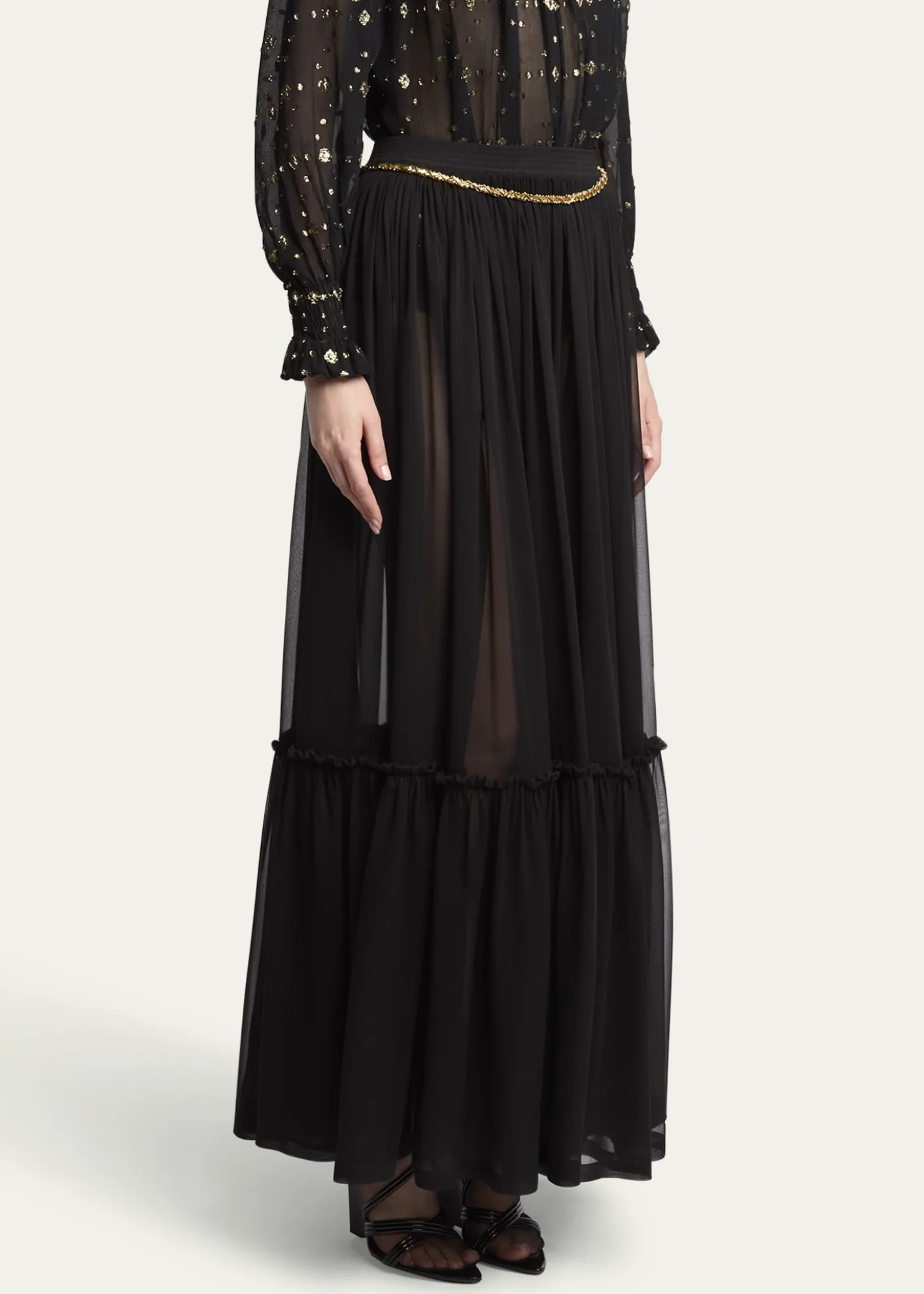 Saint LaurentTiered Sheer Maxi Skirt