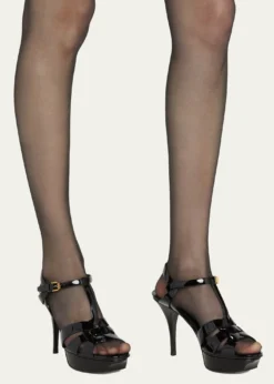 Saint LaurentTribute Patent Sandals, 4" Heel
