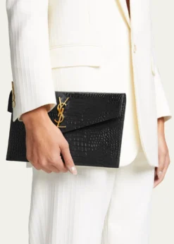Saint LaurentUptown Medium YSL Monogram Croc-Embossed Pouch Bag