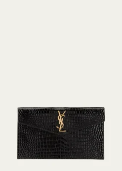 Saint LaurentUptown Medium YSL Monogram Croc-Embossed Pouch Bag