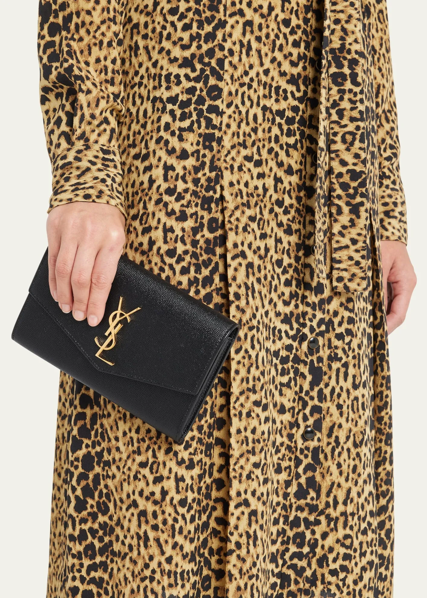 Saint LaurentUptown YSL Wallet on Chain in Grained Leather