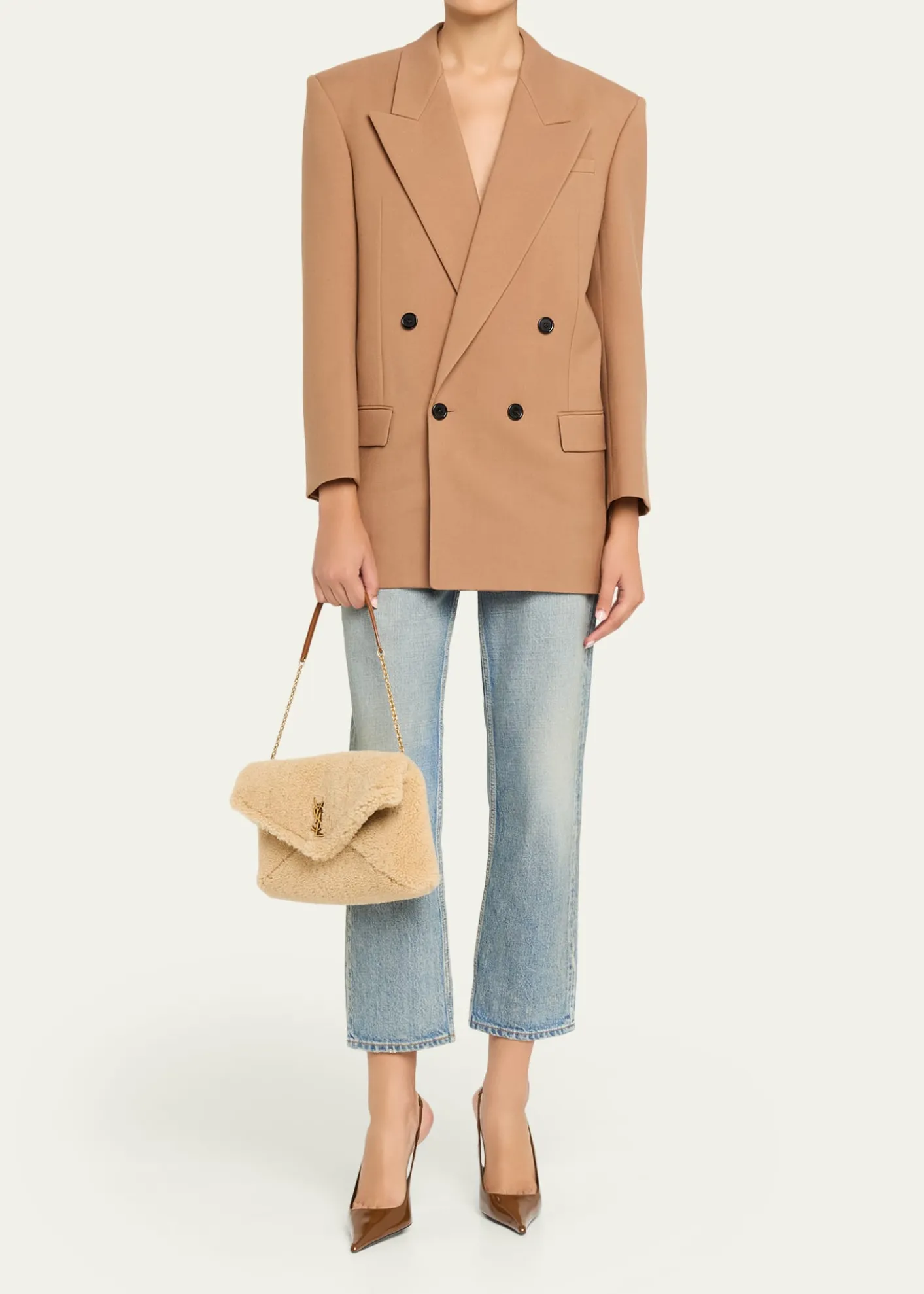 Saint LaurentYSL Envelope Flap Shoulder Bag in Shearling