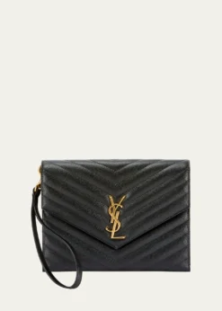 Saint LaurentYSL Monogram Flap Clutch Bag in Grained Leather