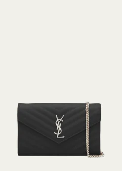 Saint LaurentYSL Monogram Large Wallet on Chain in Grained Leather