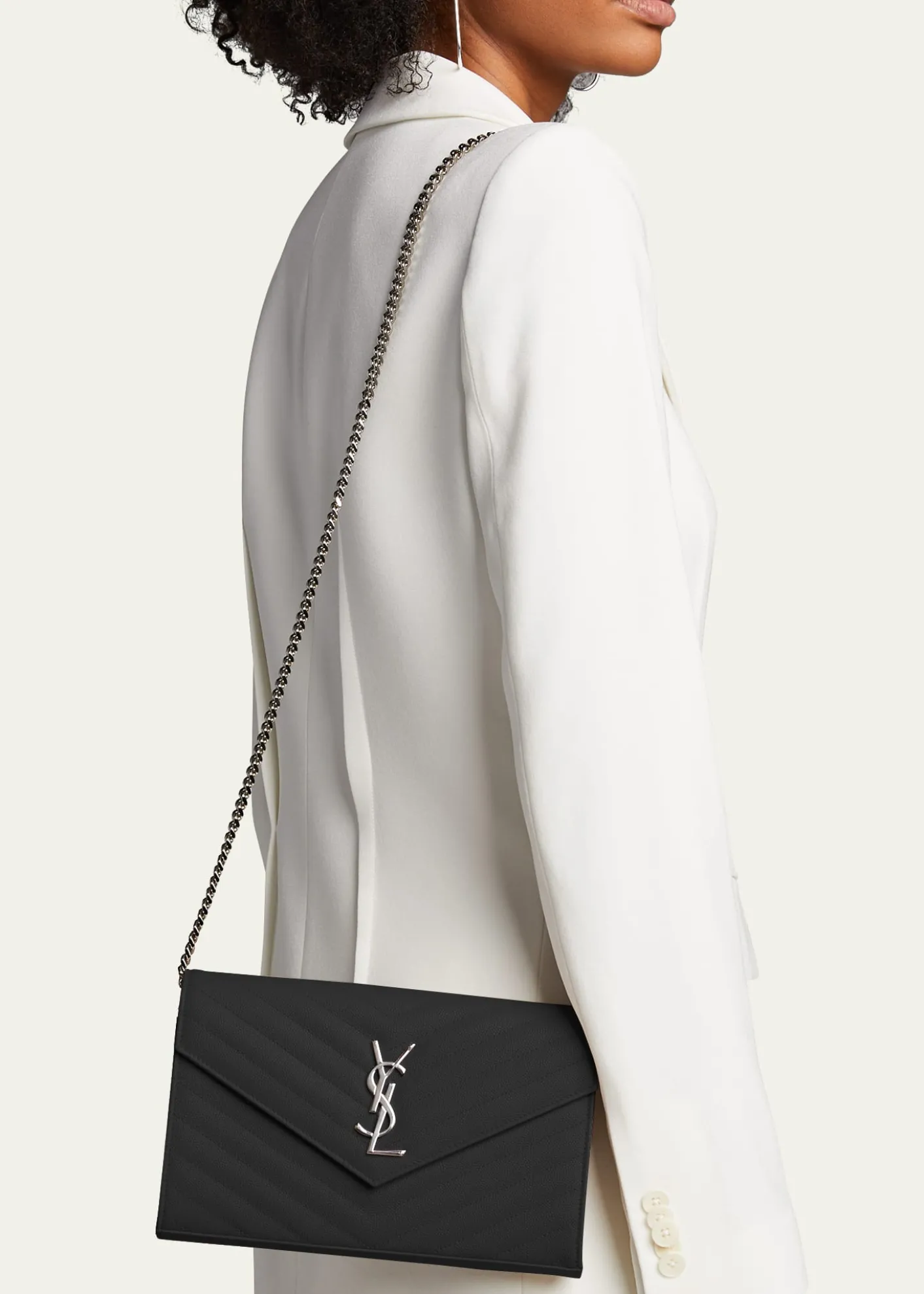 Saint LaurentYSL Monogram Large Wallet on Chain in Grained Leather