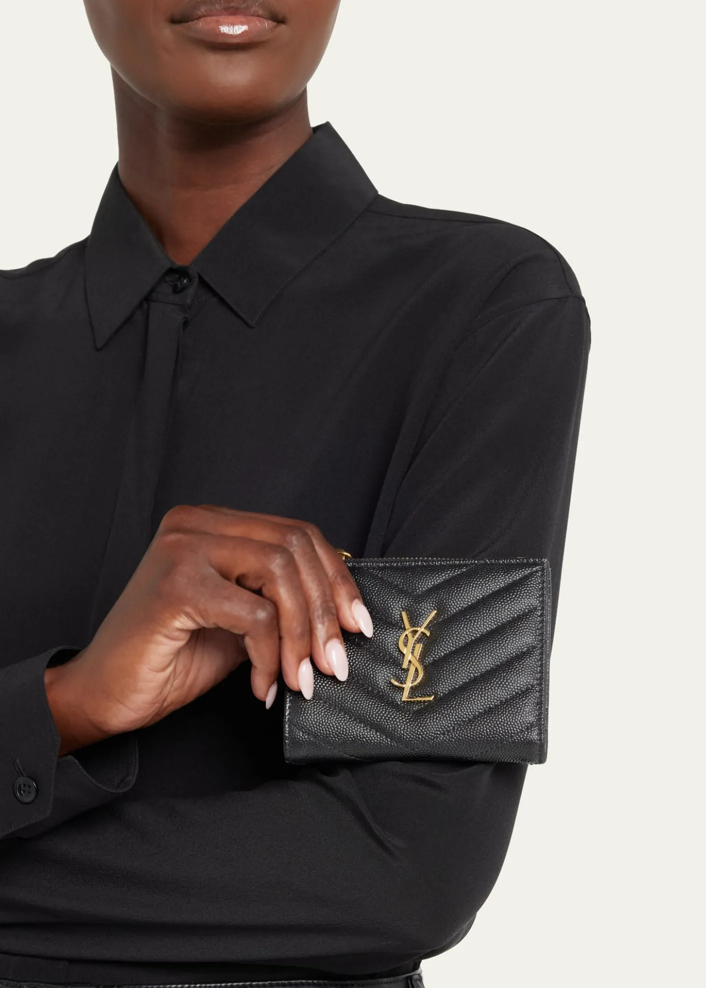 Saint LaurentYSL Monogram Small Ziptop Wallet in Grained Leather