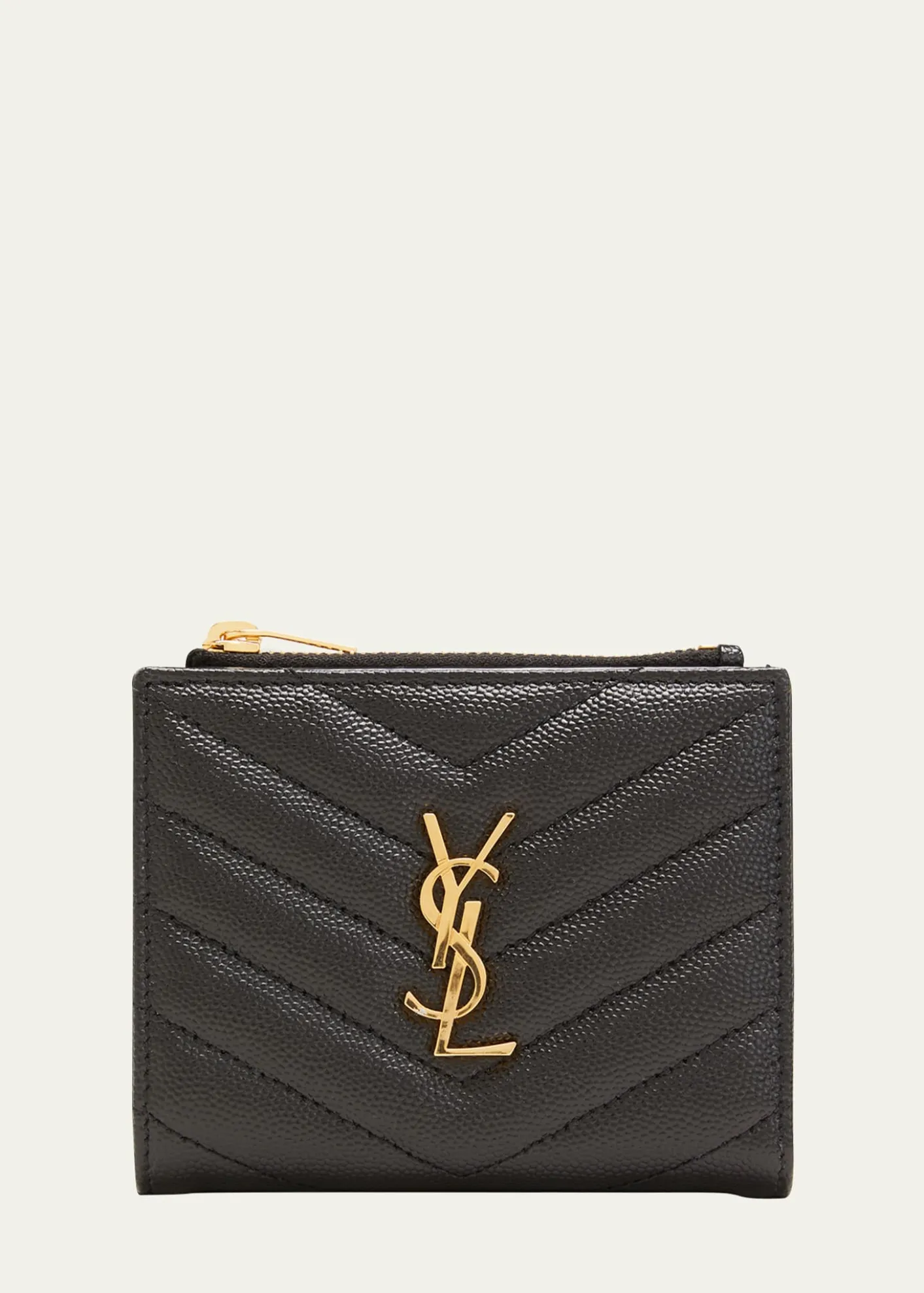 Saint LaurentYSL Monogram Small Ziptop Wallet in Grained Leather