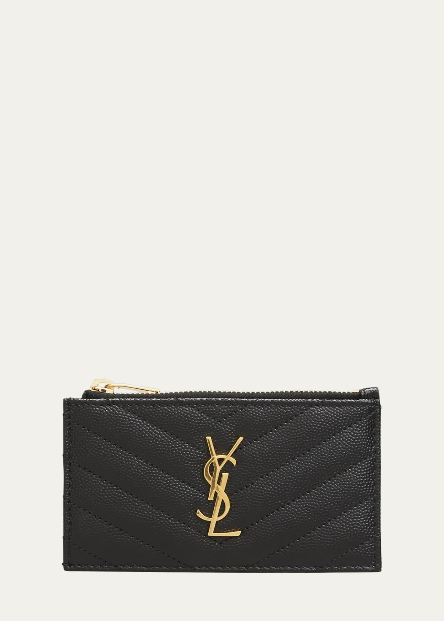 Saint LaurentYSL Monogram Small Ziptop Card Case in Grained Leather