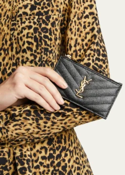 Saint LaurentYSL Monogram Small Ziptop Card Case in Grained Leather