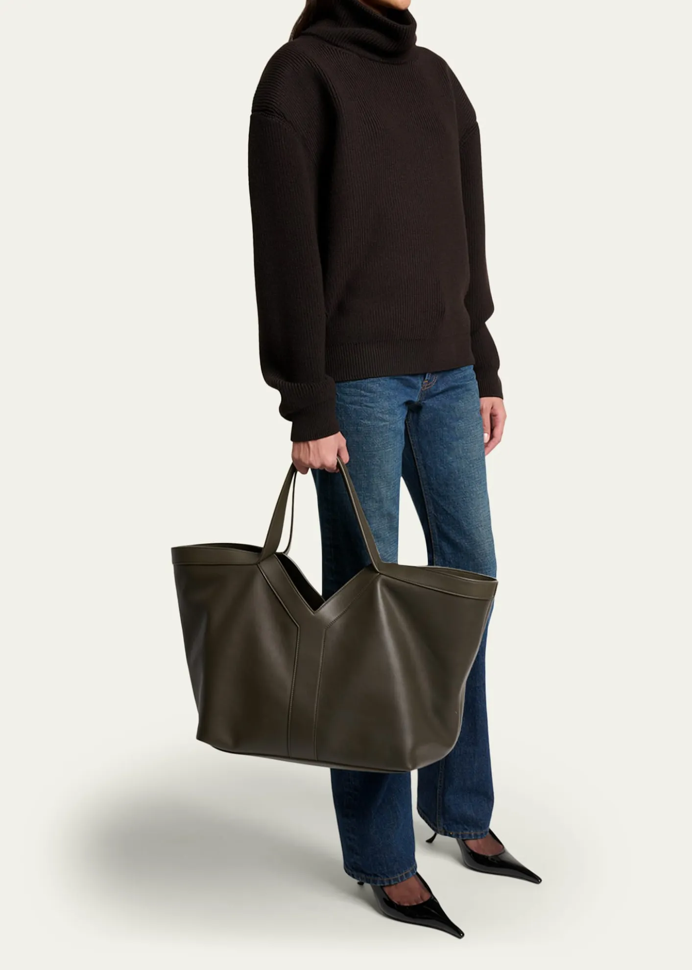 Saint LaurentY Stitch Tote Bag in Calfskin Leather