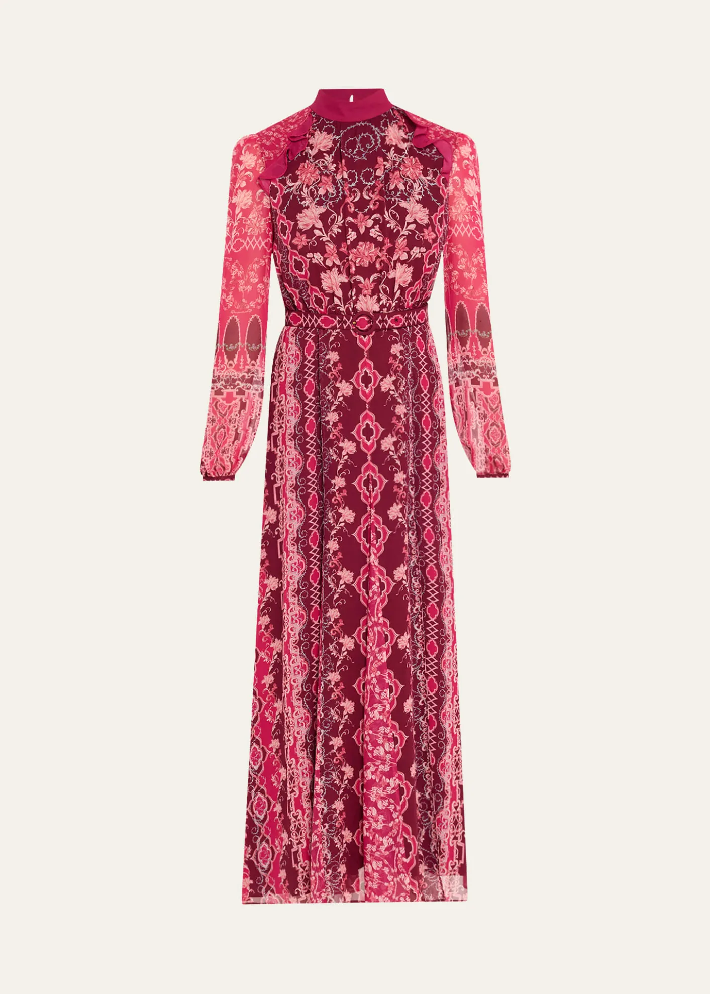 SaloniJacqui-B Belted Floral Silk Midi Dress